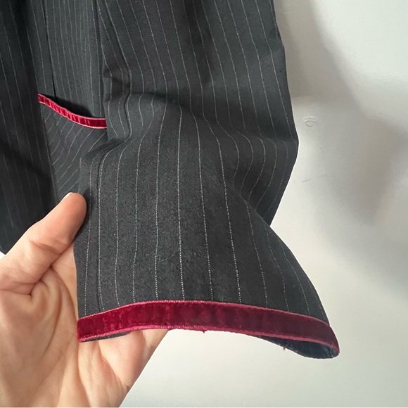 Vintage Womens Grey Pinstripe Suit Jacket Wide Leg Pants 12 Office Career Formal - Picture 5 of 16